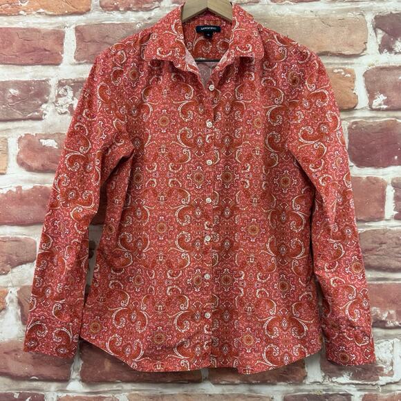 Lands End Top Shirt Womens 10 Pink Multicolor Boho Floral Abstract Button Front - Picture 7 of 9